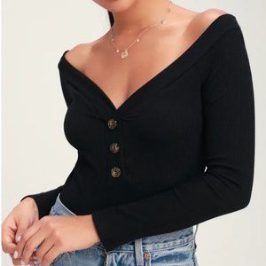 Lulu's Ribbed Long Sleeve Off-the-Shoulder Bodysuit